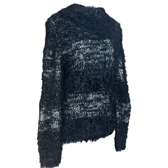 Sz L Black White Fluffy Knit Sweater Lark Lane Turtleneck - Picture 3 of 7